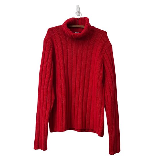 VTG Polo Ralph Lauren Womens Red Chunky Knit Turtleneck Wool Cashmere Sweater L - Picture 1 of 4